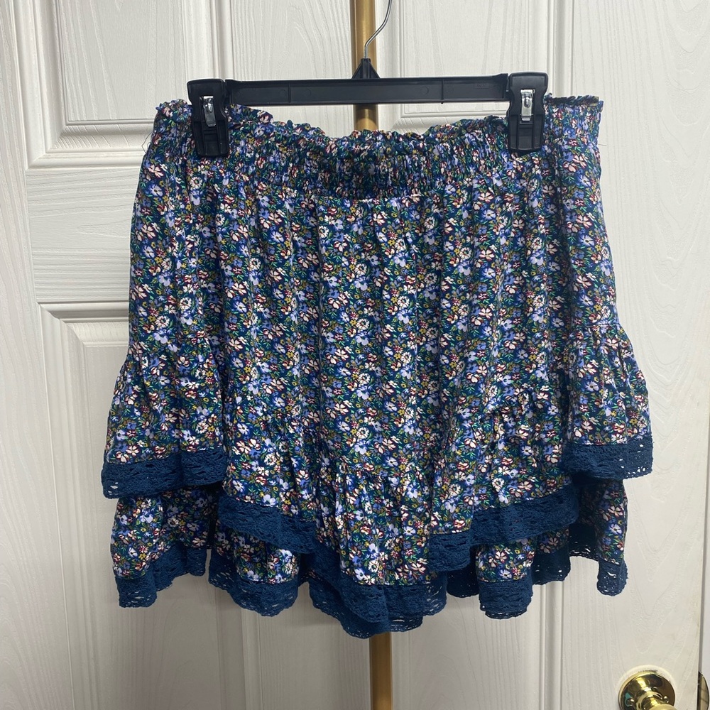 Aeropostale Womens Floral Overlay Ruffle Lace Mini Skirt Size XL Western Y2K - Picture 1 of 8